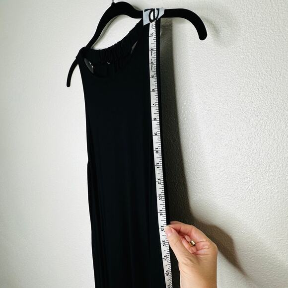 Black High Neck Plunging Sides Sleeveless Gathered Flowy Back Maxi Dress M - Picture 10 of 12